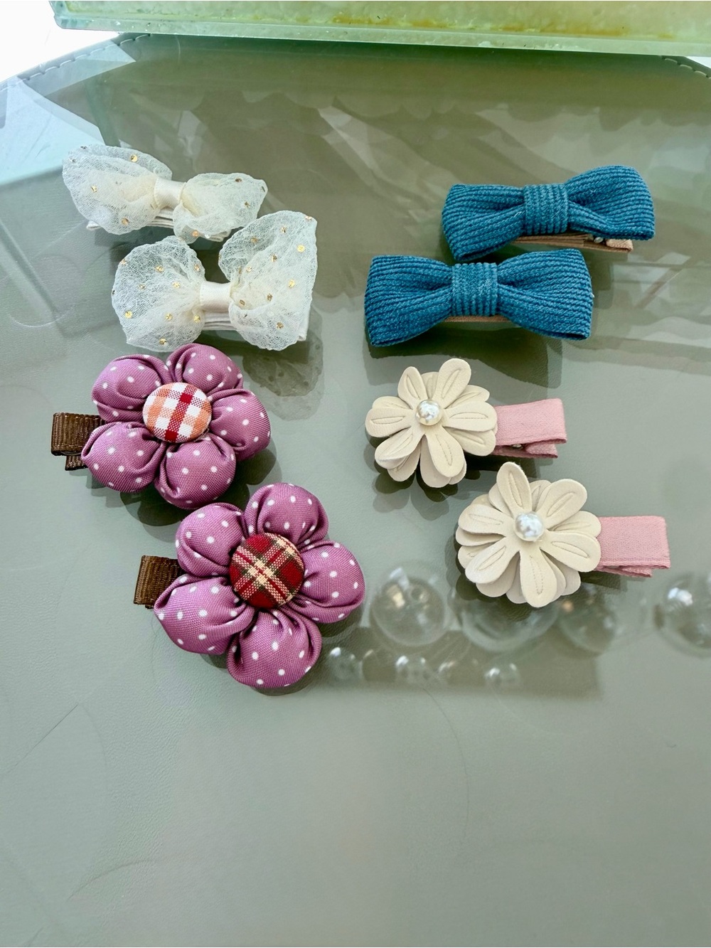 Assorted Floral & Bow Hair Clips - Purple, Teal, Cream, White, Pink